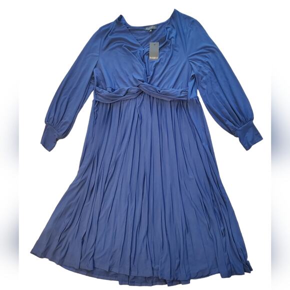 NWT Eloquii Blue Knot Front Pleated Skirt Dress Sz 24 - Picture 1 of 14